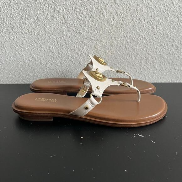 Michael Kors MK Women's Flat Sandals in Leather with Logo Size 7 - Picture 2 of 11